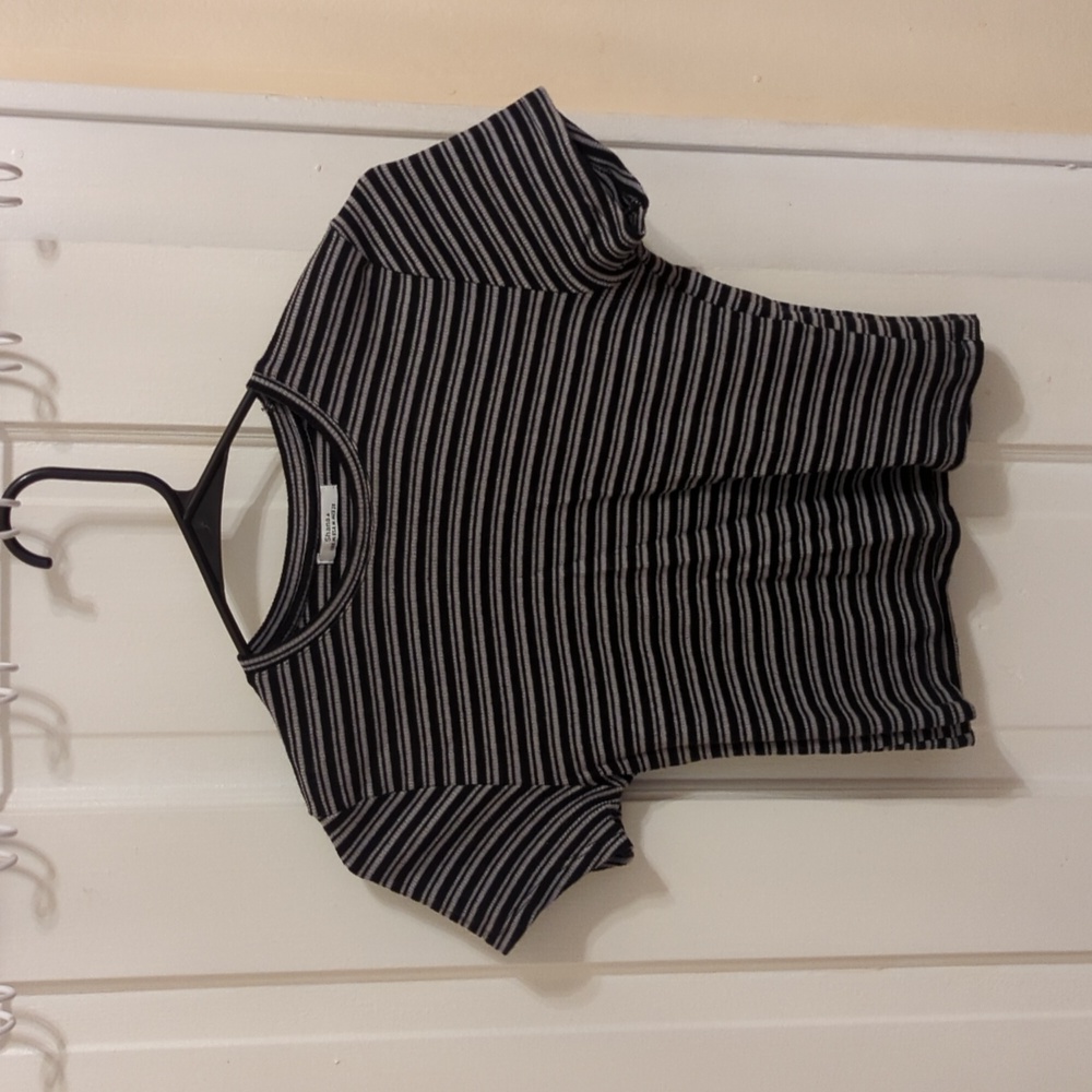 Grey and Black Stripe Crop Baby Tee